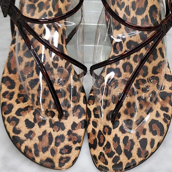 Stuart Weitzman Kitten Heel Sandals Strappy Thong Animal Print Brown Slingback 9 - Picture 10 of 15
